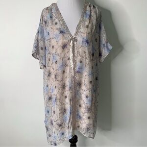 Anthropologie OneSeptember Women's Short Sleeve Floral Sequin Tunic Size Large